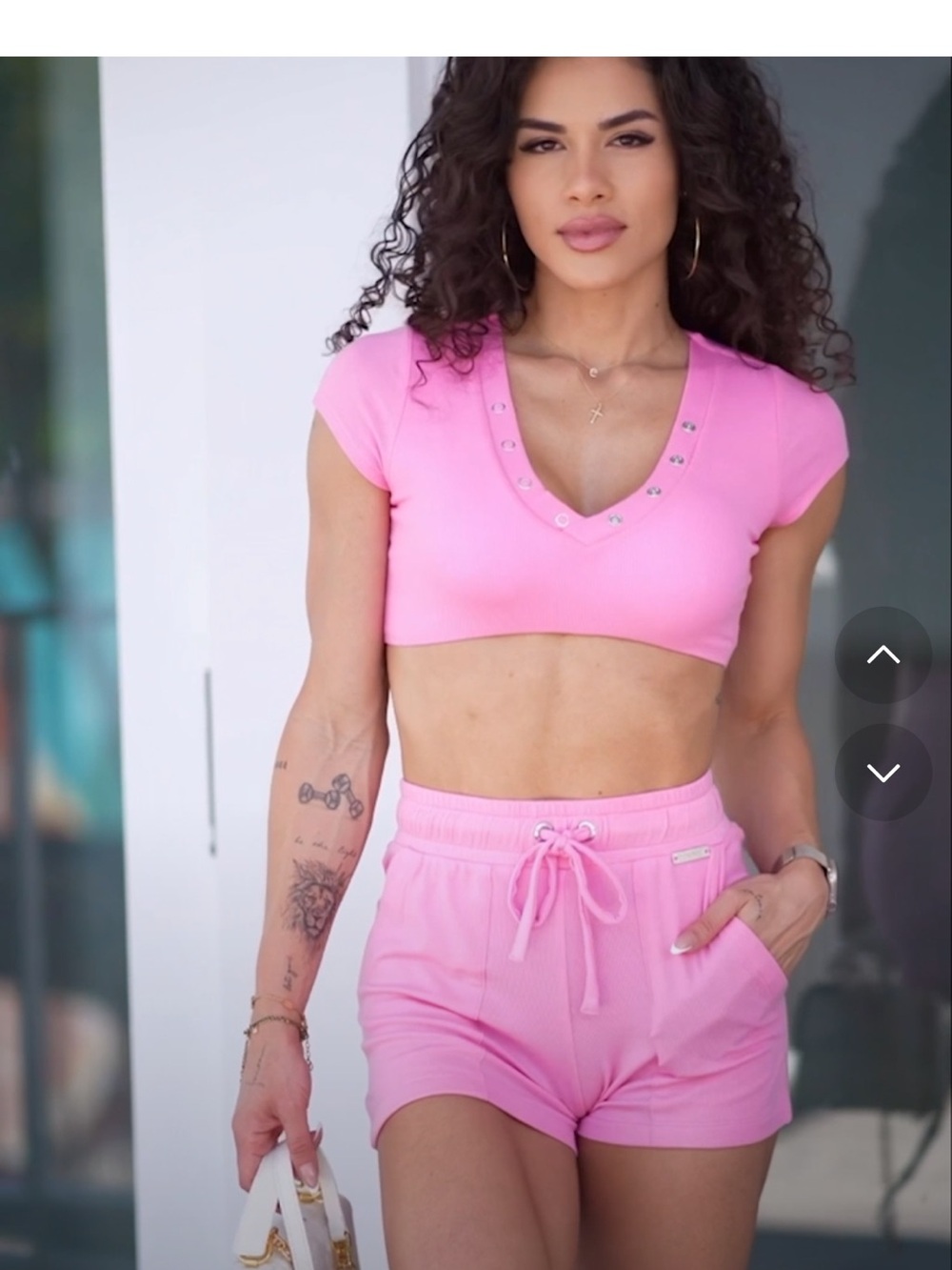 Bombshell Sportswear Cloud Pink Stud-Trim Crop Top & Drawstring Shorts